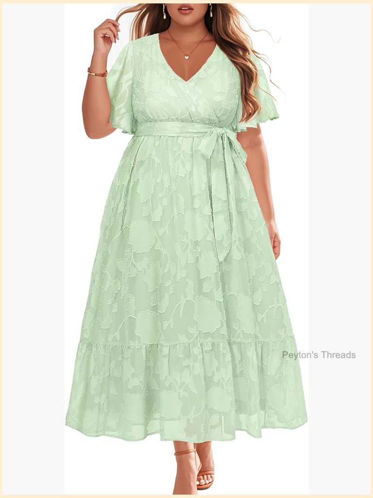 Plus Size Wrap V-Neck Maxi Dress For Wedding Guest